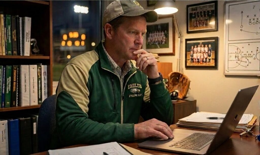 high school coach on laptop
